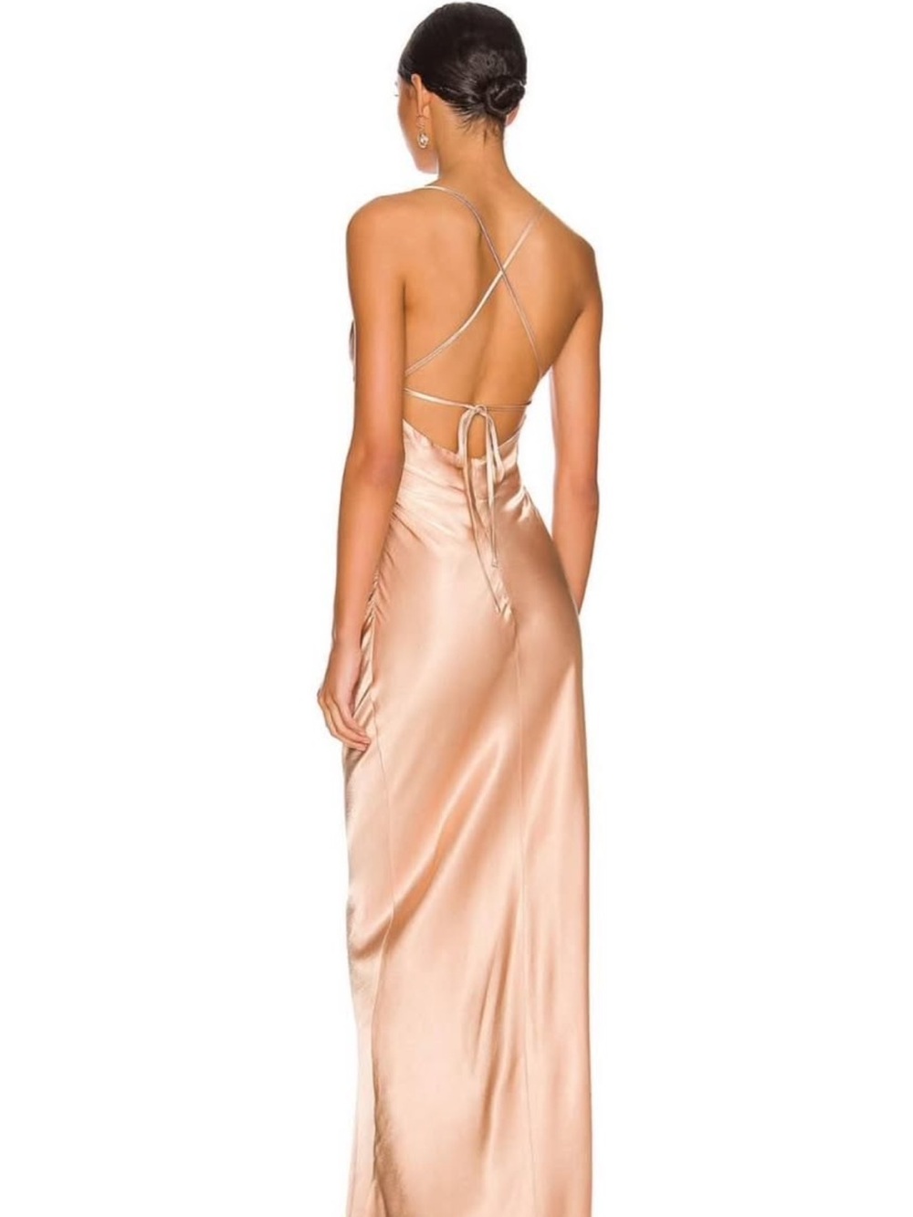 Shona Joy Rose Gold Satin Backless Slip Gown